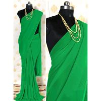 Chitrarekha Plain Green Georgette & Silk Sarees