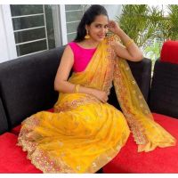 Aagam Drishya Yellow Women Sarees