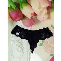  T Black Lace Double Bow String Thong 