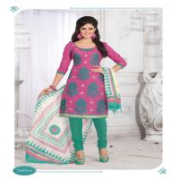 Tanvi-A Cotton Pink & Green Color Unstitched Suit