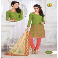 Tanvi-B Cotton Green & Peach Color Unstitched Suit