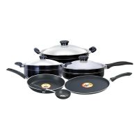 Pigeon 9 Pcs Gift Set - Navratna (tadka Pan, Fry Pan, Tawa, Kadhai, 3 Pcs Casserole, 3 Pcs Stainless Steel Lids)