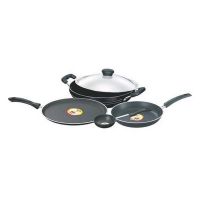 Pigeon 5 Pcs Gift Set - Emerald (tadka Pan, Fry Pan, Tawa, Kadhai With Stainless Steel Lid)