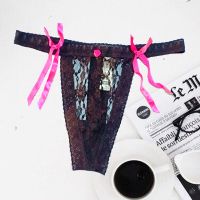 Apple Lane Black Floral Lace Thong