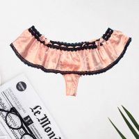 Hot Soft Peach Lace Ribbon Thong Panty