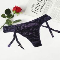 Marlon Purple Velvet Thong With Attached Detachable Garters