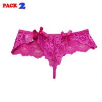 Pack 2 Floral Lace Front Bow Thong