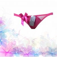 Splash Pink Front Ribbon Bow Lace Double String Thong