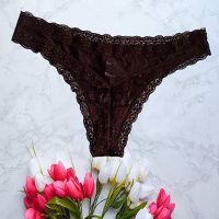 Seasons Floral Lace Black Thong