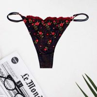 Black Floral Double String Thong