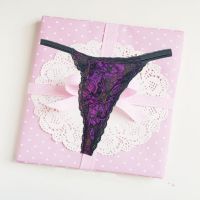 Cute Purple Floral Embroidered Thong