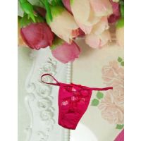 Lace Flower Embroidered Pink Thong