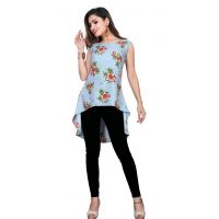 Classy Blue Floral Printed Women Tops & Tunics