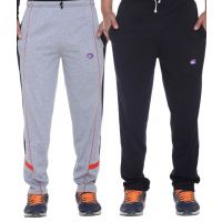  Seasons Grey And Black Cotton Trackpants - Pack Of 2
