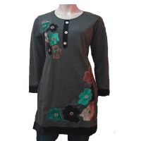 Triple Button Placket Velvet Work Grey Woolen Kurti