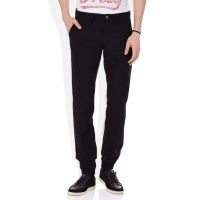 Seasons Black Cotton Blend Slim Fit Formal Trouser