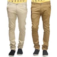 Men  Khaki and Beige Cotton Trouser - Pack of 2