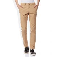 Khaki Solid Flat Front Trousers