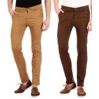 Khaki & Brown Slim Fit Casual Chinos - Pack Of 2