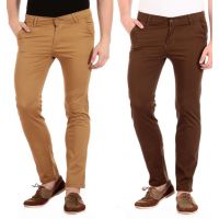Khaki & Brown Slim Fit Casual Chinos Pack Of 2