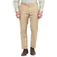 Seasons Khaki Solid Flat Front Trouser