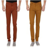 Brown And Khaki Stretchable Chinos (Combo Of 2)