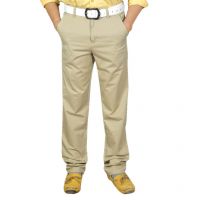 Button Khaki Cotton Flat Style Casual Wear Trouser