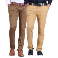 Fashion Wear Beige and Brown Regular Fit Casual Combo of 2 Chinos Trouser