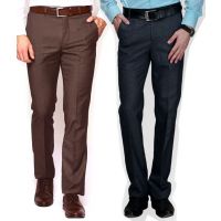 Men Multicolor coloured Regular Fit Formal Trousers - Set of 2