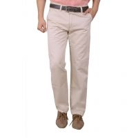 Seasons Beige Cotton Regular Fit Casual Chinos Trouser
