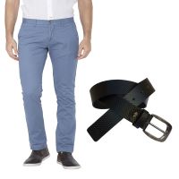 Blue Regular Flat Trouser Free Belt