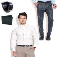 Combo of Light Blue Formal Trouser, Shirt, Belt & Wallet