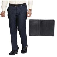 Navy Blue Regular Flat Trouser Free Belt