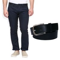 Blue Regular Fit Chinos Free Belt
