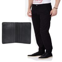 Parx Black Solid Flat Front Trouser Free Wallet
