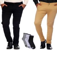 Pack Of 2 Seasons Formal Trousers With Free Socks