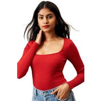 Seasons Square Neck Red Round Edges Full Sleeve Top