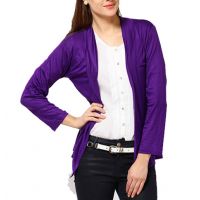 Dark Purple Full Back Power Net Design Front Pocket Long Sleeves Shrug