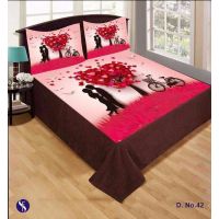 Hot Red Heart Printed Bedsheet with 2 Pillow Covers