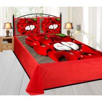 Bedsheet Love You Heart Print with 2 Pillow Covers