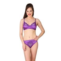 Sexy Purple Satin Bra Panty Set