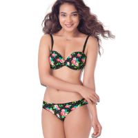 Floral Print Demi Cup Bra Bikini Brief Set