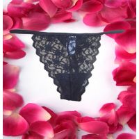 Sheer  Lace Embroidered Black G String  Thong 