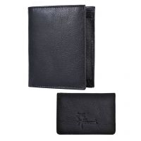 Seasons Black Leather Formal Wallet and Card Holder Combo