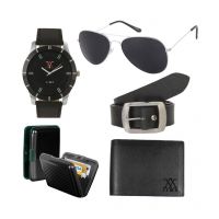 Combo of Black Leather Wallet With Sunglasses, Watch, Belt For Men