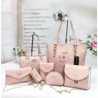 Luxury Pink Women 7 Pc Handbags