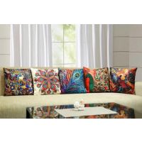 Cushion Cover with Cushion Set of 5 - Jute - Printed - Multicolour