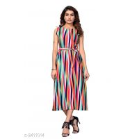 Seasons American Multi Stripes Printed Crepe Dresses