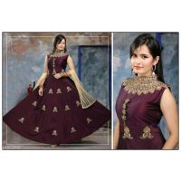 Attractive Purple Designer Taffeta Silk Women Gowns