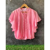 Pink Mirror Embroidery Knot Collar Balloon Top